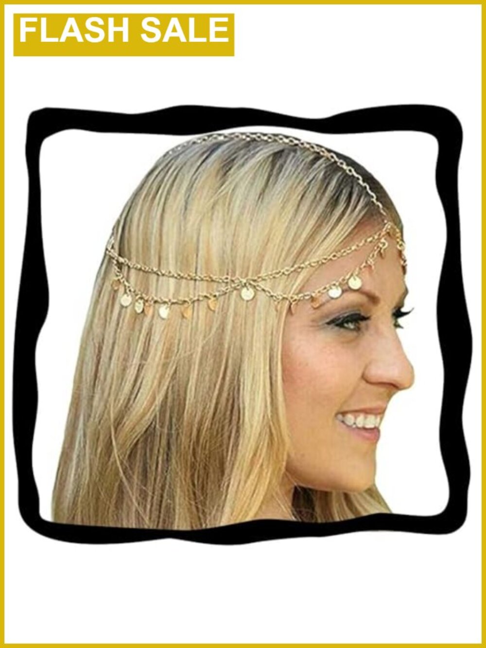 Sequin Head Chain Gold Headpiece Headband for Women